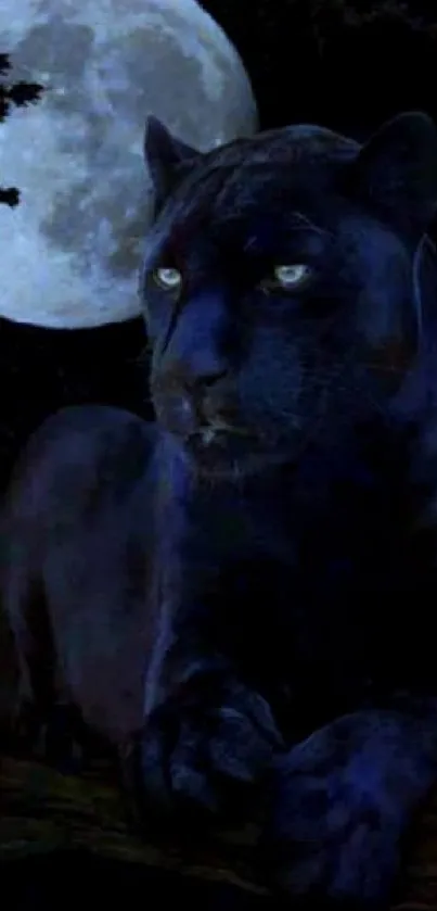 Panther resting in the moonlight creating a mystical and serene wildlife scene.