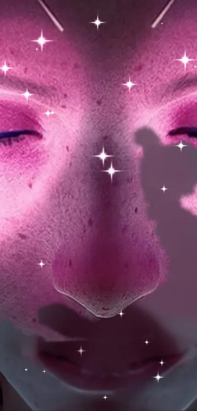 Mystical pink face with stars wallpaper.