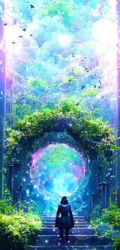 Mystical fantasy portal with lush greenery and vibrant colors.