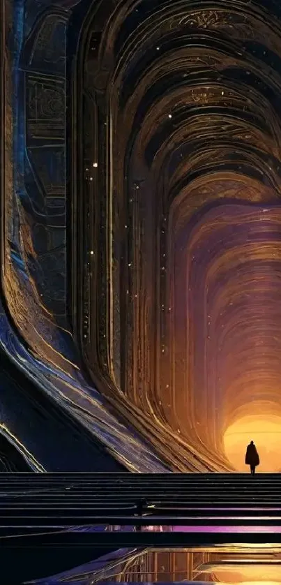 Futuristic corridor with a light portal.