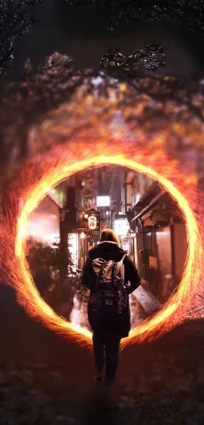 Mystical portal leading to an urban alley, blending fantasy and reality.