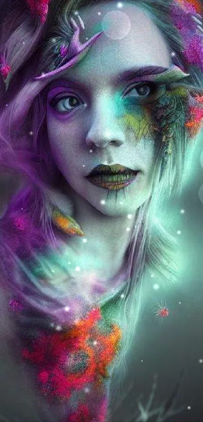 Surreal portrait artwork with vibrant colors and mystical elements.