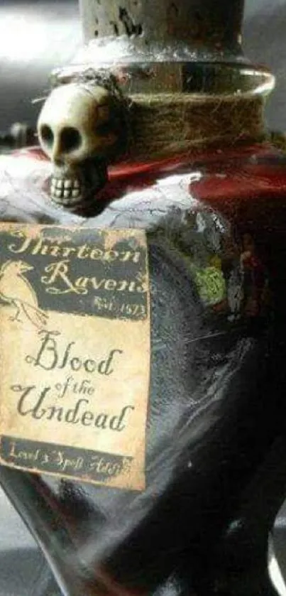 Dark red potion bottle with skull decoration.