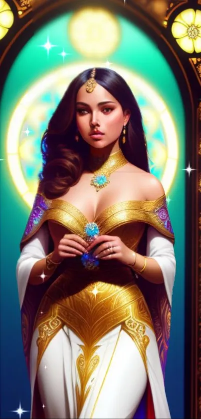 Mystical princess fantasy artwork with a vibrant, regal design for mobile wallpaper.