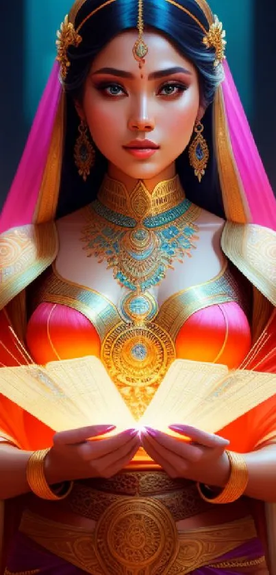 Vibrant fantasy art of a mystical princess in traditional attire.