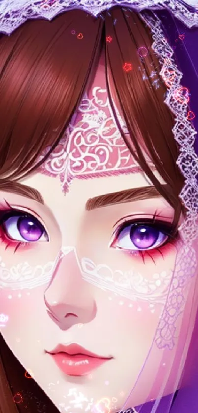 Beautiful portrait with purple lace designs and enchanting purple eyes.