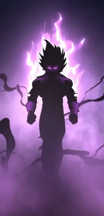 Silhouette with a mystical purple aura, surrounded by dark energy.