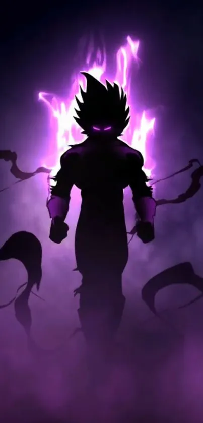 Silhouette with purple mystical aura background.