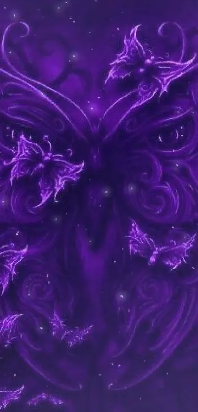 Mystical purple butterfly with intricate, elegant design on a dark background.