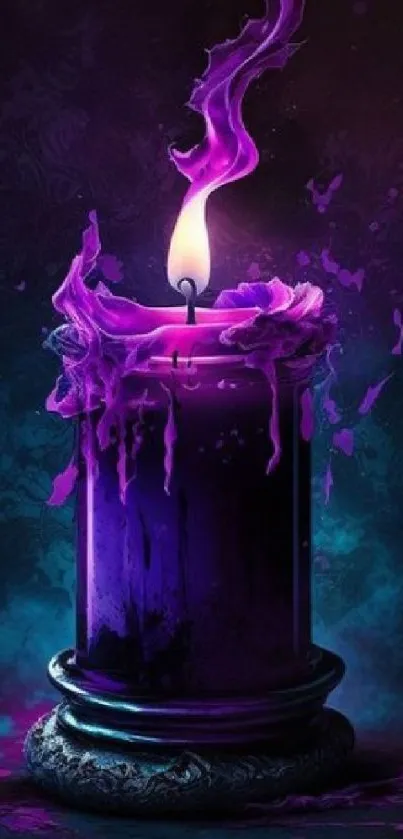 Mystical purple candle with vibrant glow.