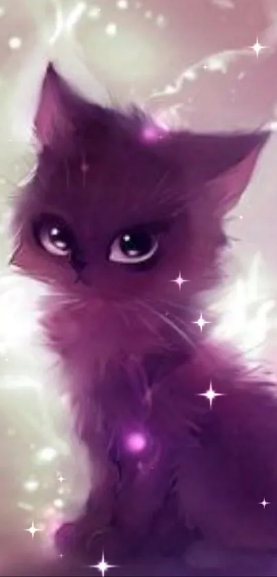 Mystical purple cat with glowing, ethereal background.