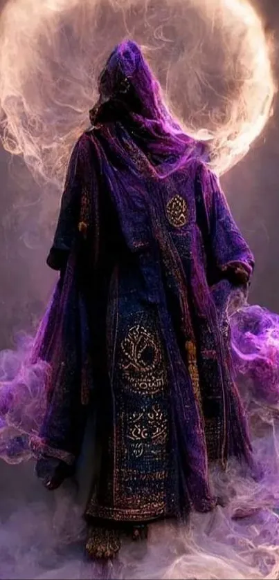 Ethereal cloaked figure with purple smoke.