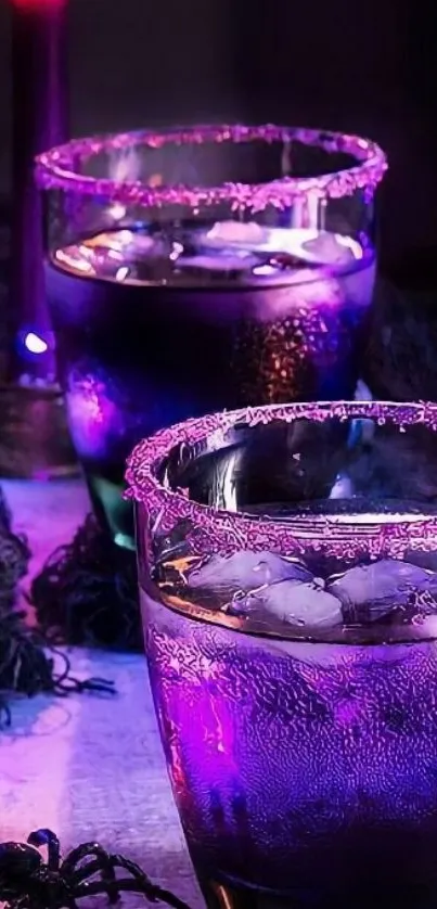 Mystical wallpaper with purple cocktails and a candle.