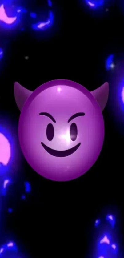 Purple devil emoji with neon accents.
