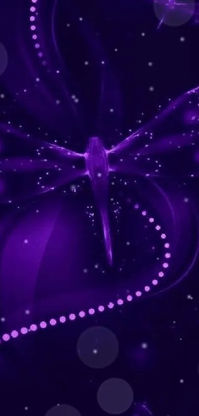 Ethereal purple dragonfly with glowing patterns on dark background.