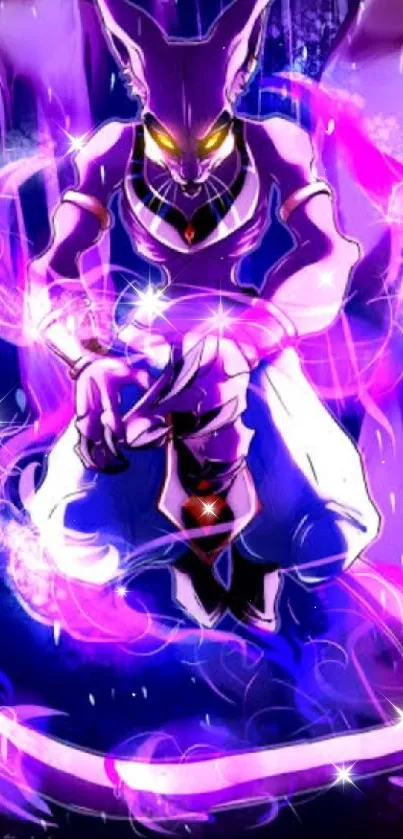 Purple mystical warrior with energy glow in dynamic wallpaper.