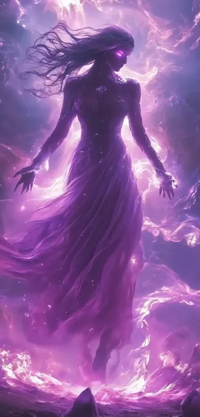 Ethereal figure in purple energy art.