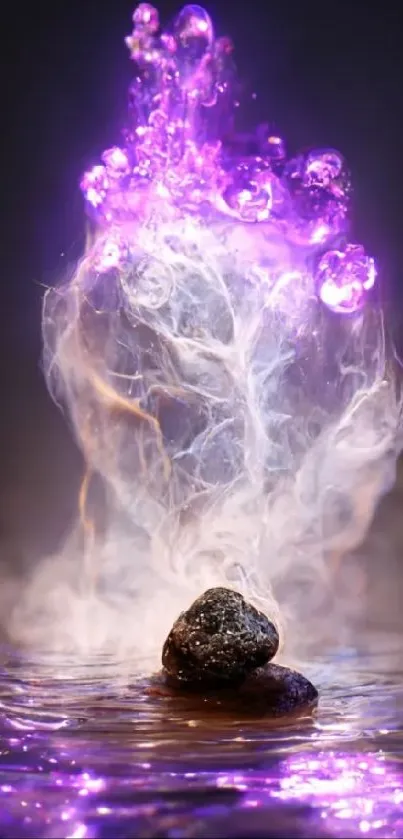 Purple mystical energy swirling around stones.