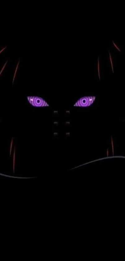 Dark anime wallpaper with purple eyes glowing.