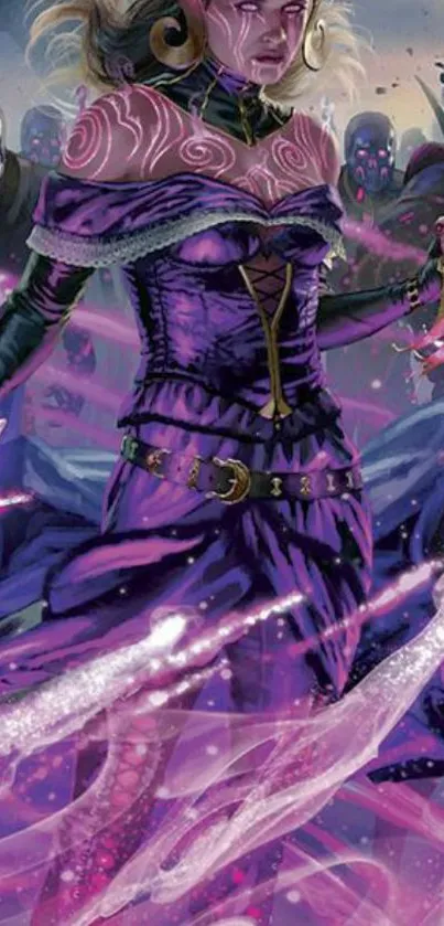 Mystical purple fantasy character wallpaper with ethereal energy.