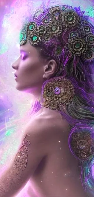 Ethereal fantasy art with purple hues and intricate mystical designs.