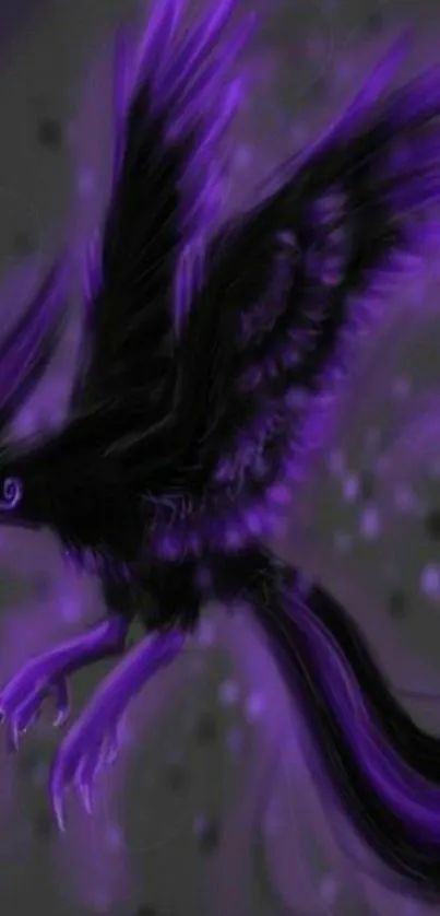 Purple mystical bird fantasy wallpaper for mobile phones.