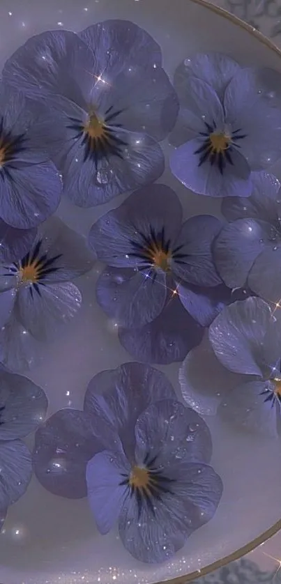 Purple flowers floating on water with a mystical sparkle effect.