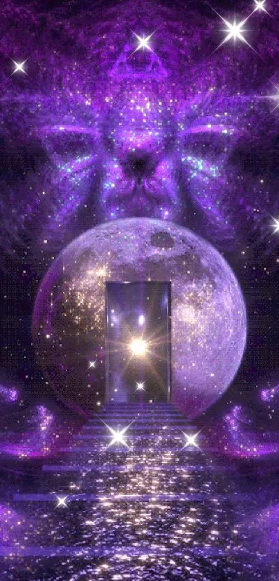 Mystical galaxy portal with purple hues.