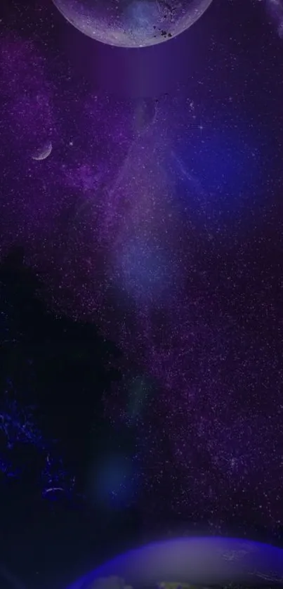 Mystical purple galaxy with celestial bodies on mobile wallpaper