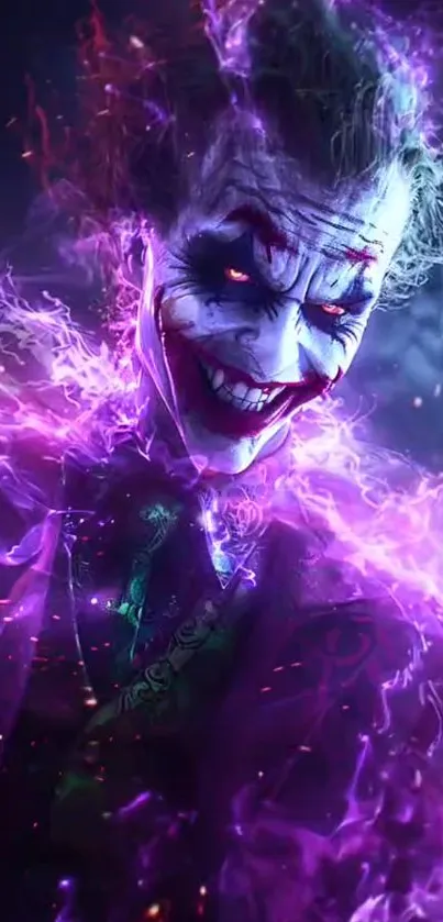 Purple-tinged mystical Joker art wallpaper for mobile.