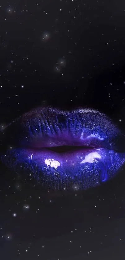 Purple lips on a starry black background wallpaper.