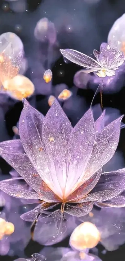 Mystical purple lotus flower glowing against a dark background.