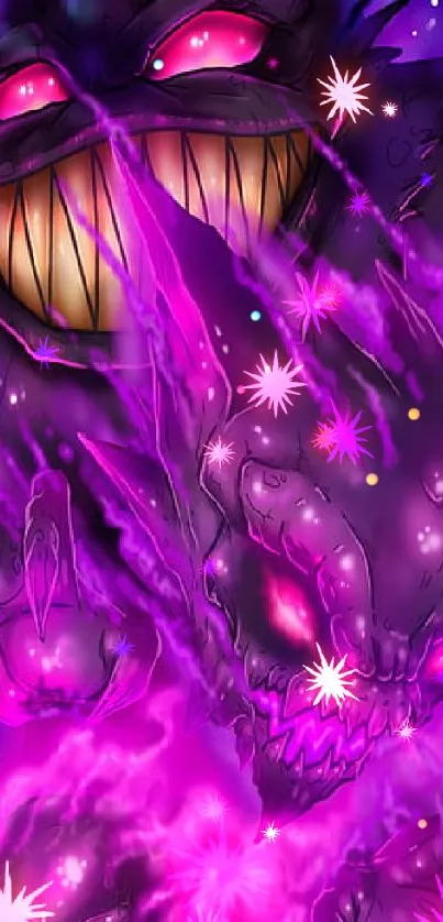 Mystical purple monster wallpaper with vibrant fantasy art and spooky design.