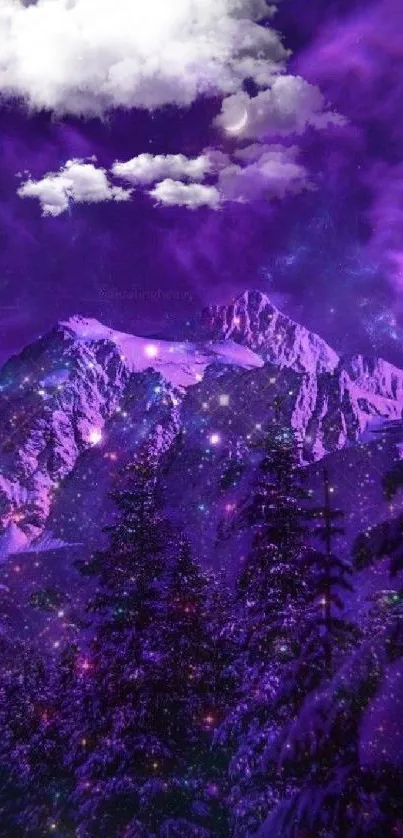 Purple mountain under a starry night sky wallpaper.