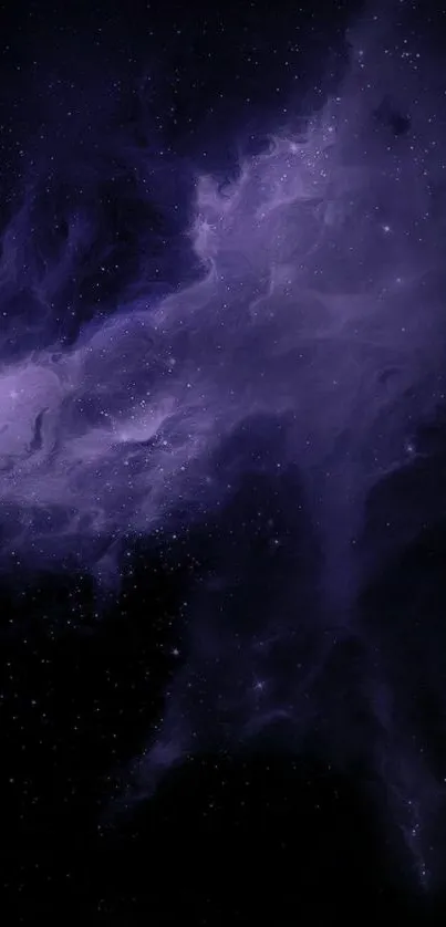 Mystical dark purple nebula in a starry galaxy scene on a mobile wallpaper.