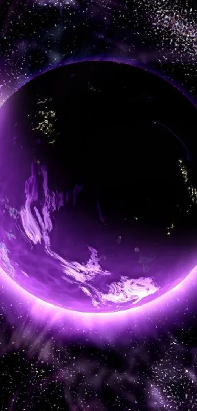 Vibrant purple planet with cosmic effects.