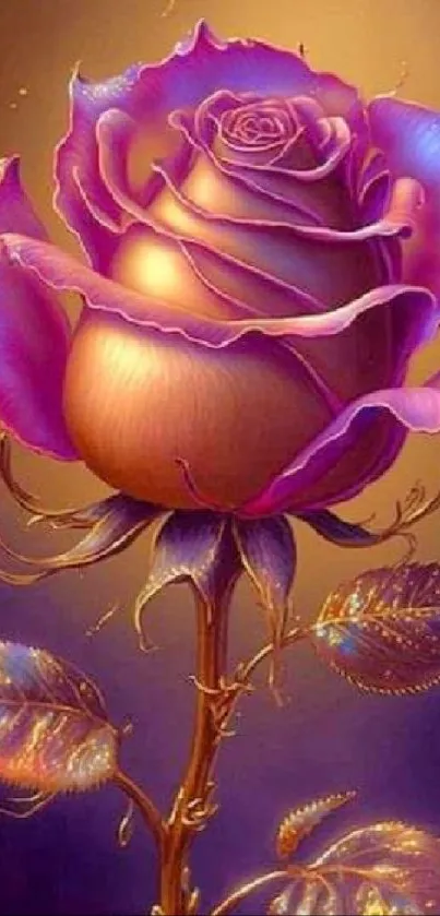 Purple rose with mystical vibrant petals on a glowing background.