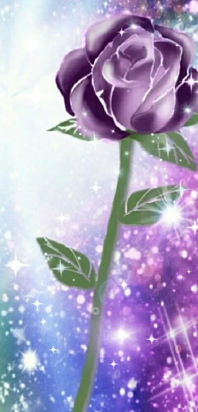 Mystical purple rose with cosmic background.