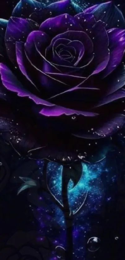Mystical purple rose with glowing effect on dark background.