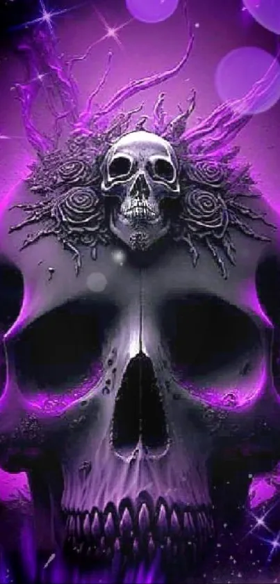 Mystical purple skull with gothic roses and ethereal details.