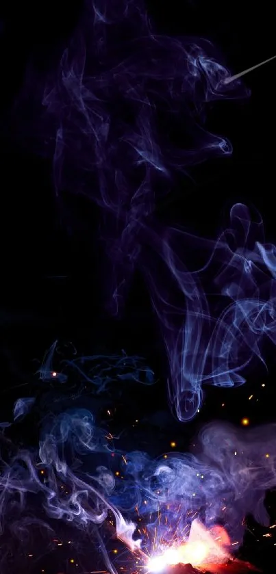 Ethereal purple smoke swirls on a dark background.