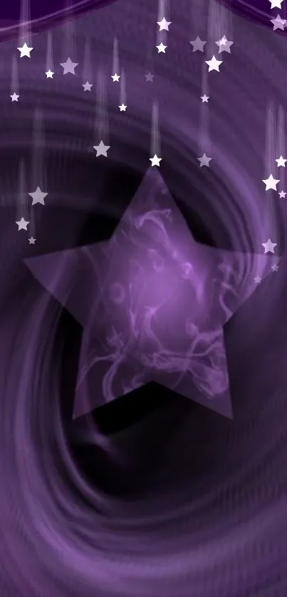 Mystical purple star wallpaper with swirling patterns and sparkling stars.