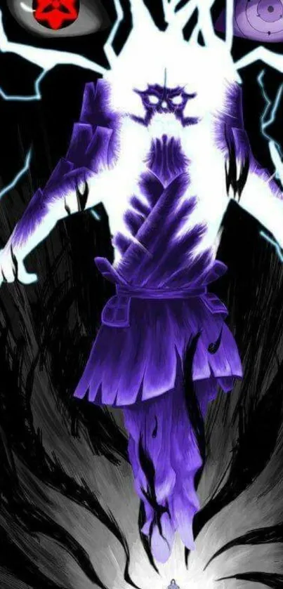 Purple warrior with dark background, mystical art.