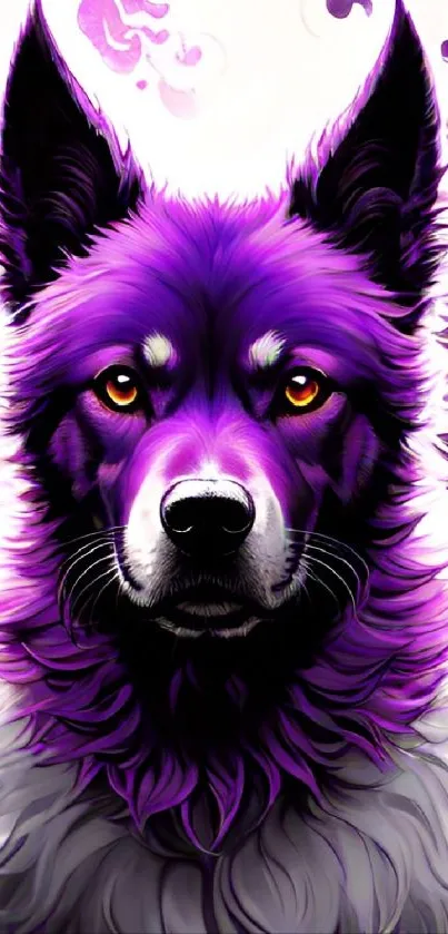 Mystical purple wolf phone wallpaper with vibrant colors.