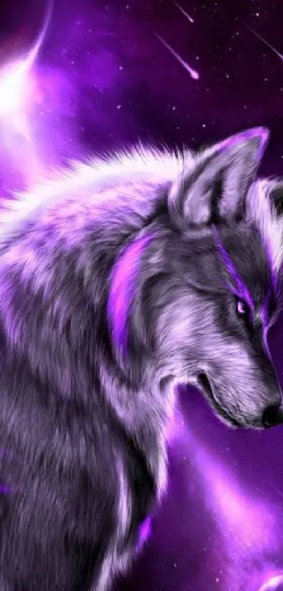 Purple wolf in celestial space, mobile wallpaper.