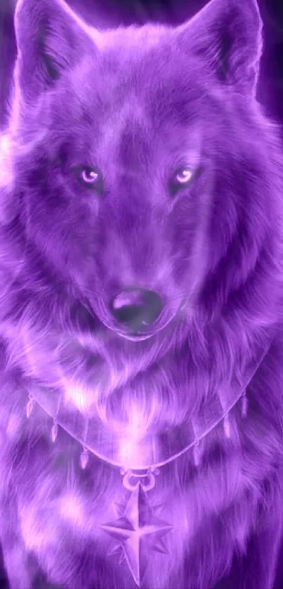 Purple wolf with star necklace in mystical wallpaper