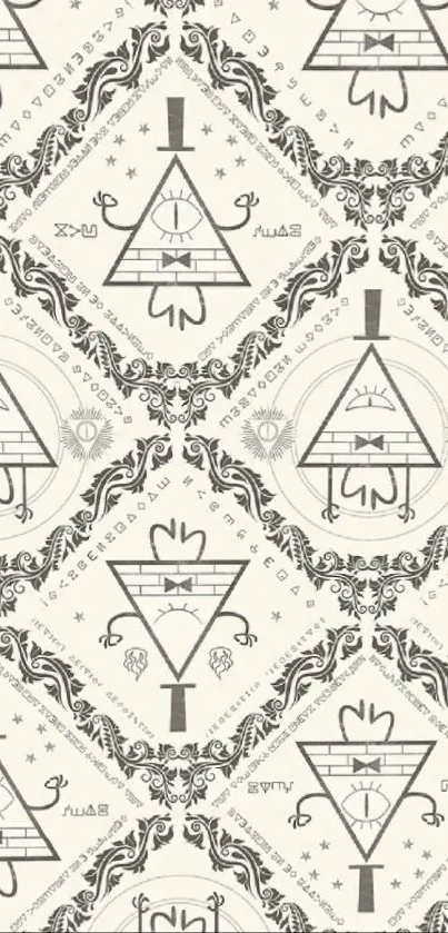 Mystical black and white pyramid pattern wallpaper.