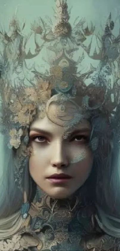 Fantasy art of a mystical queen with a detailed crown and ethereal background.