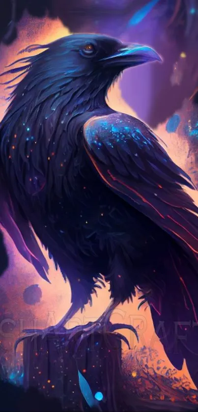 Mystical raven in vibrant fantasy art style with dark and colorful tones.