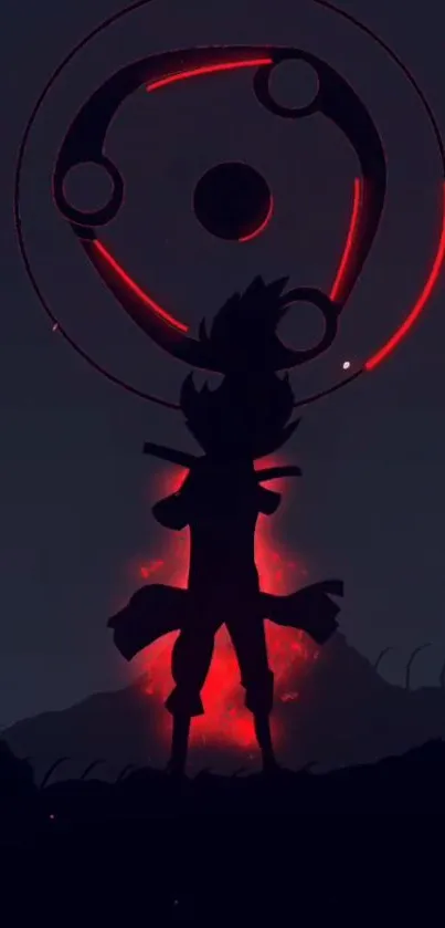 Silhouette with red aura glowing in dark night wallpaper.